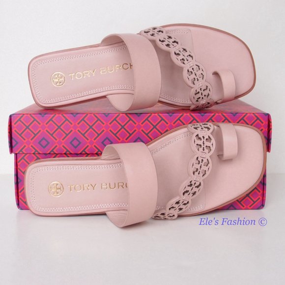NIB Tory Burch Tiny Miller Toe Ring Leather Sandal Shell Pink US 7 10.5 AUTHENTC - Picture 11 of 16